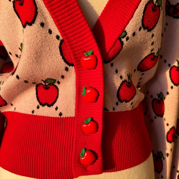 HELLO KITTY X SMAK PARLOUR PINK & RED APPLE CARDIGAN size small - Picture 8 of 13